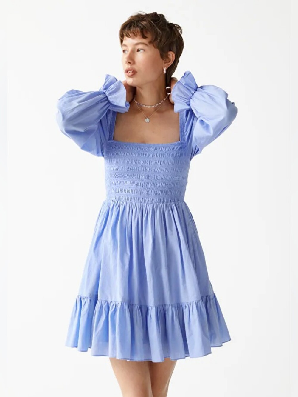 & Other Stories Smocked Mini Dress Blue